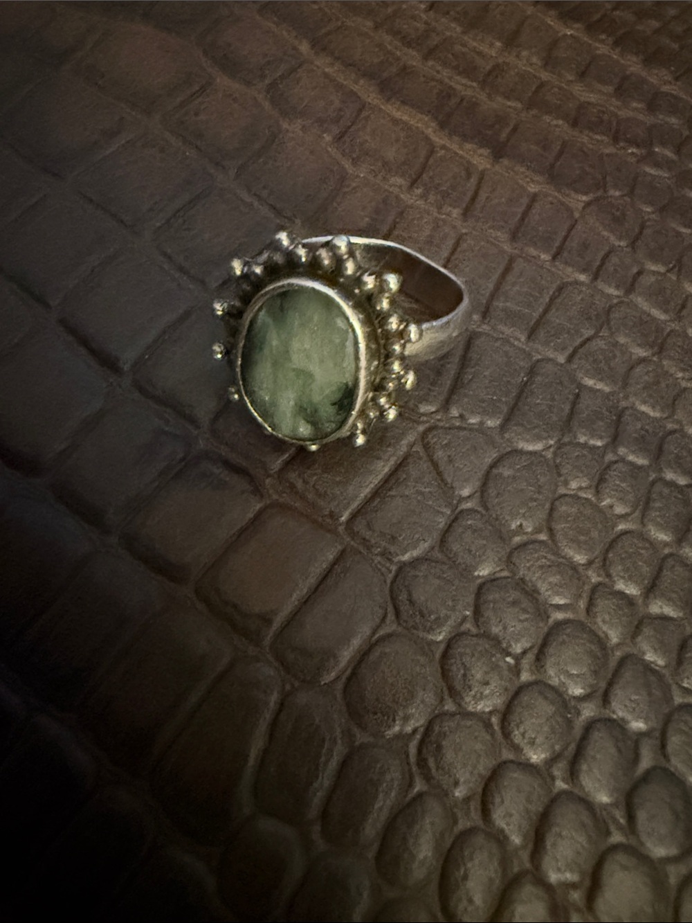 Vintage Sterling Silver 925 Aquamarine Beaded Border Ring Size 4.5 8.3g